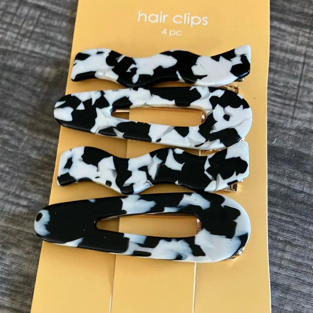 Black and White Cow Print Hair Clips